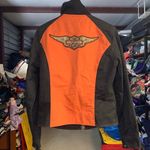 Harley Davidson Womens Black Orange Full Zip Jacket Sz Medium Biker Chic Race Photo 1