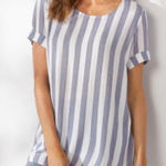 Soft Surroundings  Blue Striped Cabana Tee Top XS Photo 0