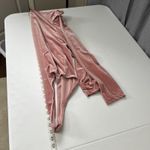 Celebrity Pink Velvet Bodysuit Women XXL Soft Glam V-Neck Ruffle Sleeve Romantic Photo 9