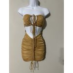 Oh Polly  Feel The Passion Gold Cross Strap Ruched Bodycon Mini Dress EUC Size 0 Photo 4