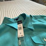 CHAPS  Button Up Collared Linen Shirt Blue Sz 2X DEFECT HOLE Photo 4