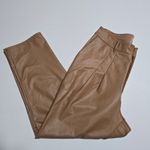 EXPRESS Women Faux Leather Pleated Trousers Tan High Waisted Cropped Pants S Minimalist Photo 3