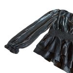 Le Serein Calais Smocked Mesh Long Sleeve Top Shirt Blouse Metallic Small NWT Gray Photo 10