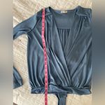 Free People  Turnt Sheen Long Sleeve Slinky Bodysuit in Blue Metal Size S Photo 11