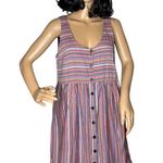 Madewell Scoopneck Tank Shirt Dress in Rainbow Stripe button down cotton size M Photo 5