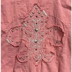 Wrangler  47 Pink Western Shirt Long Sleeve Large Cotton Embroidered Metal Button Photo 2