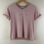Bebe Y2K Light Baby Pink Rhinestone Embellished Logo Graphic Short Sleeve Tee Photo 0
