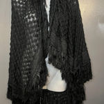 Fringe Shawl Wrap Womens One Size Black Open Knit Poncho Boho Festival Photo 0
