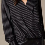 Karen Millen  Pinstripe‎ Wrap Blouse Black Long Sleeve Size US 4 Photo 0