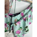 ZARA  Satin Floral Sleeveless V-Neck Ruffle Trim Side Slit Midi Dress S NWT Photo 3