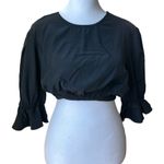 We Wore What Black Cotton Poplin Ruffle Sleeve Cropped Top Size M Photo 3