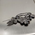 Vintage Enamel Brooch Pin 3" Brown Orange Flower Bouquet Rhinestone AB‎ Flecked Photo 8