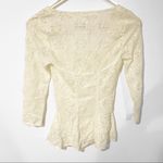 Free People  Size XS Cream Lace Peplum‎ Half Sleeve Square Neck Romantic Blouse Photo 7