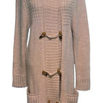 Brochu Walker Size M Longline Hooded Cardigan Sweater Toggle Alpaca Wool Beige Photo 0