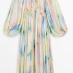 Massimo Dutti Studio Balloon Sleeve V-Neck Watercolor Maxi Dress Size XS NWT Photo 1