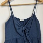 Terzo Millennio Linen Babydoll Tank Front Tie Italy Boho Top Sz L Blue Size L Photo 2