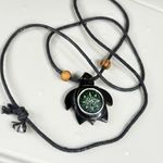 Black and Green Turtle Pendant Necklace on Cord Wooden Bead Accents One Size Photo 12