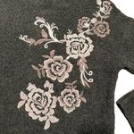 BLANK NYC Dark Gray Floral embroidered Fuzzy Vapor Sweater size Medium Photo 5