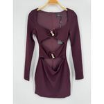 White Fox Boutique White Fox One Desire Mini‎ Dress Small Dark Burgundy Cutout Long Sleeve Beaded Photo 1