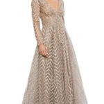 Mac Duggal  Embellished Illusion‎ 18 Long Sleeve Taupe A-line Gown Sparkly Taupe Photo 0