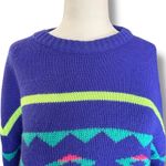Vintage 90s Summit County Neon Purple Aztec Knit Cropped Crewneck Sweater Small Photo 2