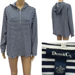Denim&Co Navy White Nautical Stripes Stretch Full Zip Up Hoodie Jacket Womens 1X Blue Photo 1