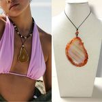 Urban Outfitters  UO Sasha Genuine Stone Cord Necklace NWT Agate Bohemian Beach Photo 1