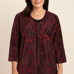 Coldwater Creek  Woman’s Burgundy Cardigan  Paisley Long sleeve Vintage size PL Photo 0