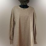 Umgee  brown and cream striped fuzzy tunic style dress poof sleeve with band cuff Photo 0