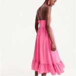 J.Crew  Drapery Spaghetti-Strap Dress Size 4 Bright Pink G2885 Ruffle Feminine Photo 1