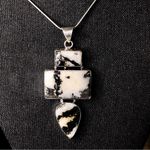 Zebra Stripe Jasper Sterling Silver Pendant on Snake Chain Necklace 20” Long Black Photo 1