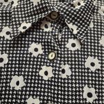 Vintage Stacy Ames 70s Daisy Floral Button Shirt Black White Funky Women sz ~Med Photo 3