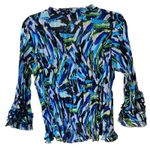 Notations Crinkle Blouse Bell Sleeve Button Down Asymmetrical Hem Ruffles  PXL Photo 6