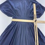 Eshakti  Dress Womens 0 Navy Blue Fit Flare Pleated Cotton Spandex Waist Midi‎ Photo 5
