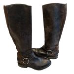 Steve Madden Judgemnt Distressed Black Leather Fleur-De-Lis Riding Boots, Sz 10 Photo 3