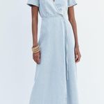 ZARA Dress Denim Jeans Light Blue Midi Maxi Waist Tie Wrap Lightweight Casual Photo 4