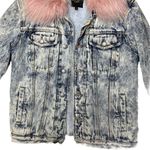 Juicy Couture Black Label Acid Wash Denim Jacket Pink Faux Fur Size XS Crop Photo 1