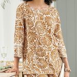 Soft Surroundings Oceo Gauze Nautical Shells Neutral Tunic Top Pants Set P XL Photo 2