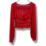 Free People Lolita Smocked Red Floral Long Sleeve Cropped Top Sz XS Photo 1