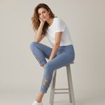 The Sweatshirt Project crochet Trim Cropped Leggings Pants Size S Blue Cotton Photo 7