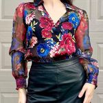 White House | Black Market  Silk Velvet Burnout Sheer Chiffon Puff Sleeve Blouse XS Photo 2