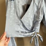 Le lis ✨  Women’s Blue Silk Satin Polka Dot Wrap Top Medium NWT Photo 3