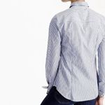 J.Crew Perfect Pinstripe Button Up Bee Insect Embellishment Jewels Blue White 0 Photo 2