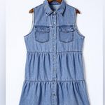 NEW Sleeveless Denim High Waist Button front Dress Tiered Skirt Size Medium Blue Photo 1