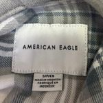 American Eagle  Gray Plaid Cozy Cabin Flannel Crop Hoodie Hooded Shirt Top Size S Photo 4
