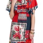 Anthropologie VANESSA VIRGINIA Persian Rose Floral Patchwork Dress Size Medium Red Photo 0