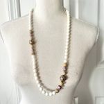 Vintage Angel Skin Coral Round Bead Infinity Necklace Cloisonne Brown Stonework White Photo 0