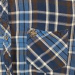 Obey  Flannel Shirt Small Women Button Up Top Blue Brown‎ Plaid Long Sleeve Photo 2
