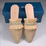 Michelle McDowell Carmen Natural Tan Woven Raffia Gold Mules Slip On Fringe 8 Photo 1