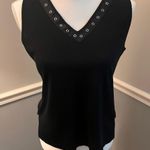 Misook Black Sleeveless V-Neck Tunic Top w/ Grommet Detail | Size Small Photo 0